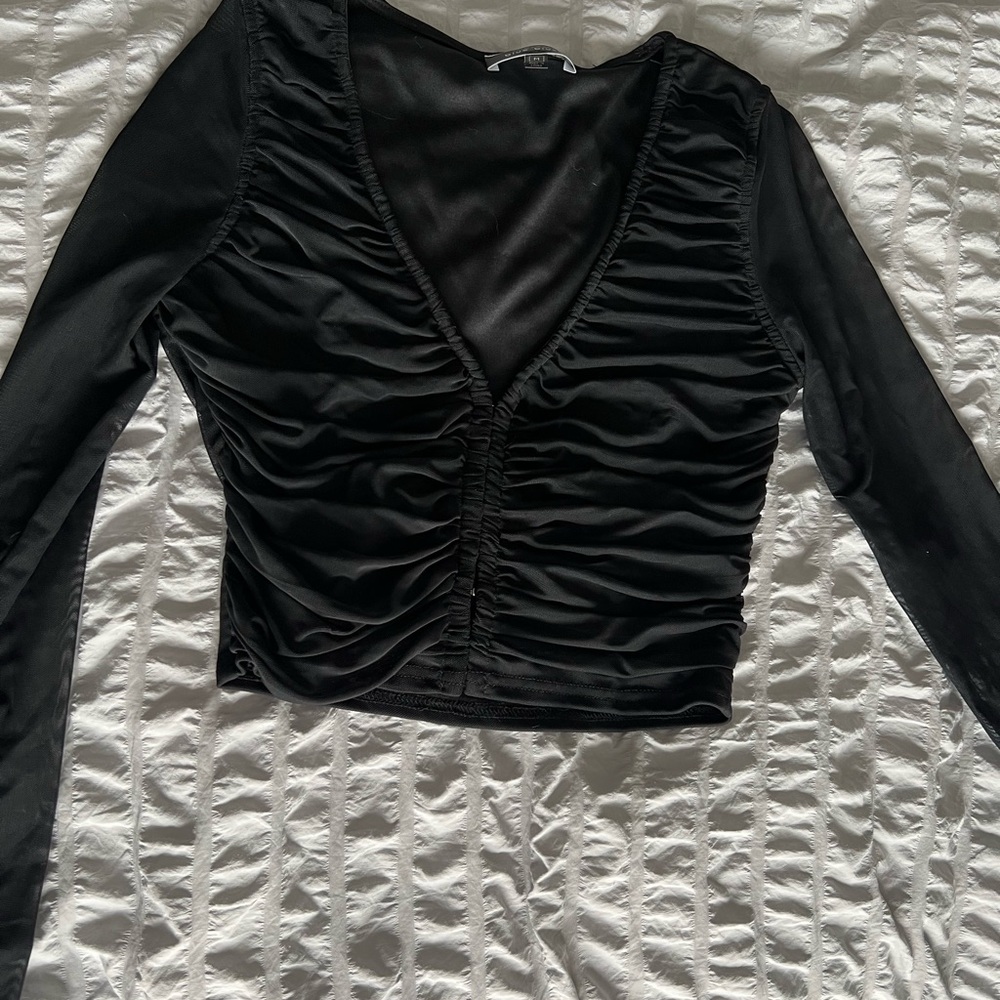 Black Going Out Top with Sheer Sleeves